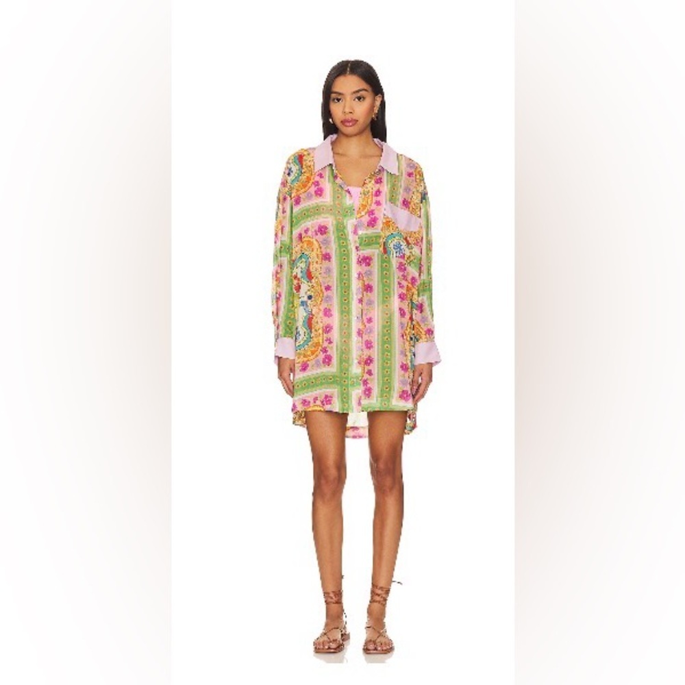 NWT Spell Maddalena Shirt Dress in Mosaic - Picture 3 of 8